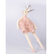 Елочная игрушка самка оленя в пуховом платье 29см 20-58